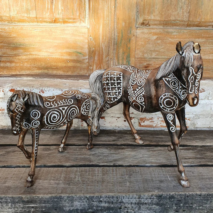 Tribal hand carved Wooden Horse Statue Large