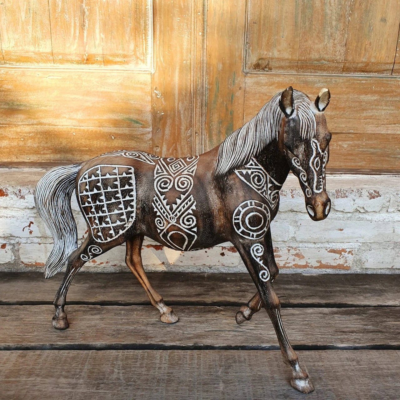 Tribal hand carved Wooden Horse Statue Large