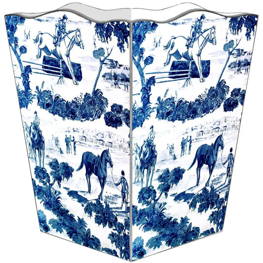 Waste Basket Blue Equestrian Toile