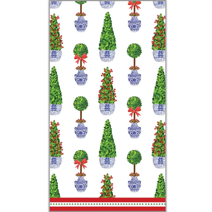 Red Bows Topiaries Cotton Tea Towel