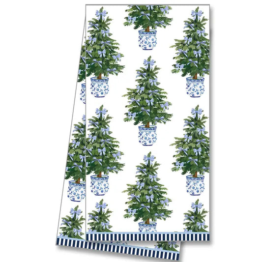 Blue Bows Christmas Cotton Tea Towel