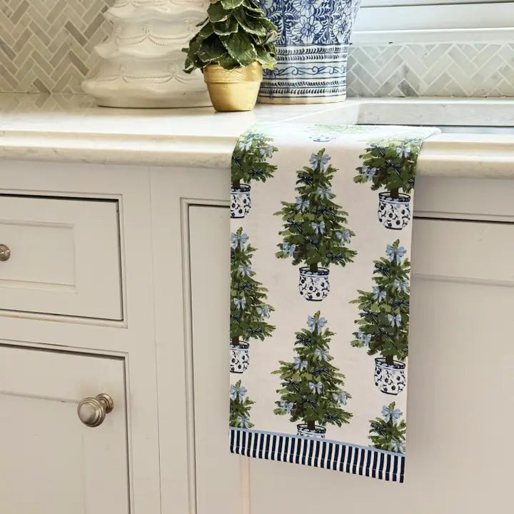 Blue Bows Christmas Cotton Tea Towel