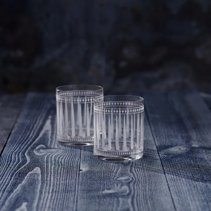 Marrakech Etched Drink Rocks Glass Set of 2