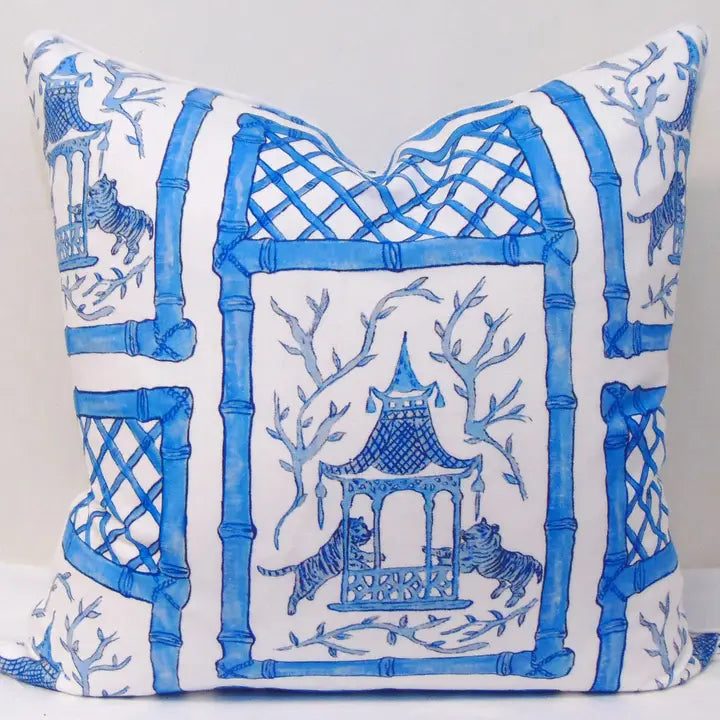 Blue Pagoda Throw Pillow