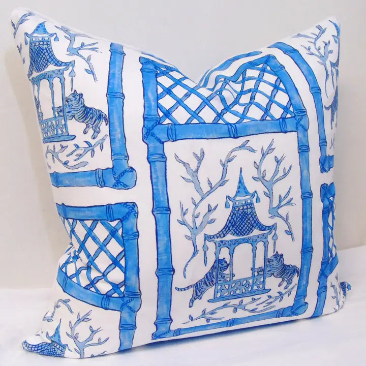 Blue Pagoda Throw Pillow