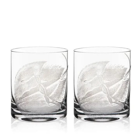 Horseshoe Crab Etched Short Drink Glass Set of 2