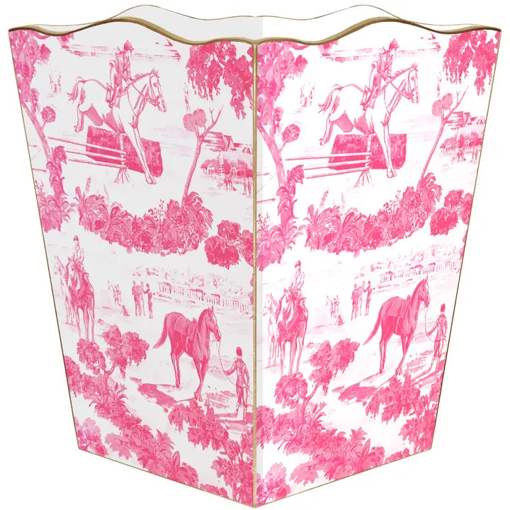 Waste Basket Pink Equestrian Toile