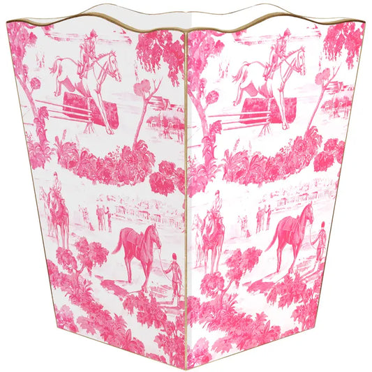 Waste Basket Pink Equestrian Toile