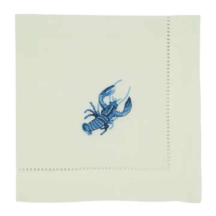 Blue Lobster Embroidered Napkins Set of 4