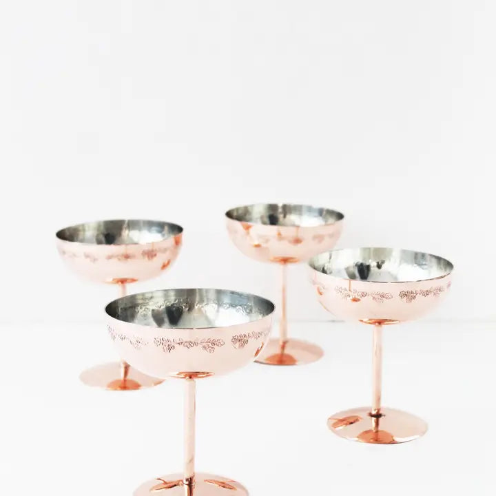 Vintage Copper Inspired Champagne Coupes Set of 4