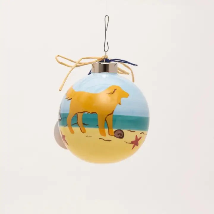 Hand Painted Beach and Labrador Dog Ornament