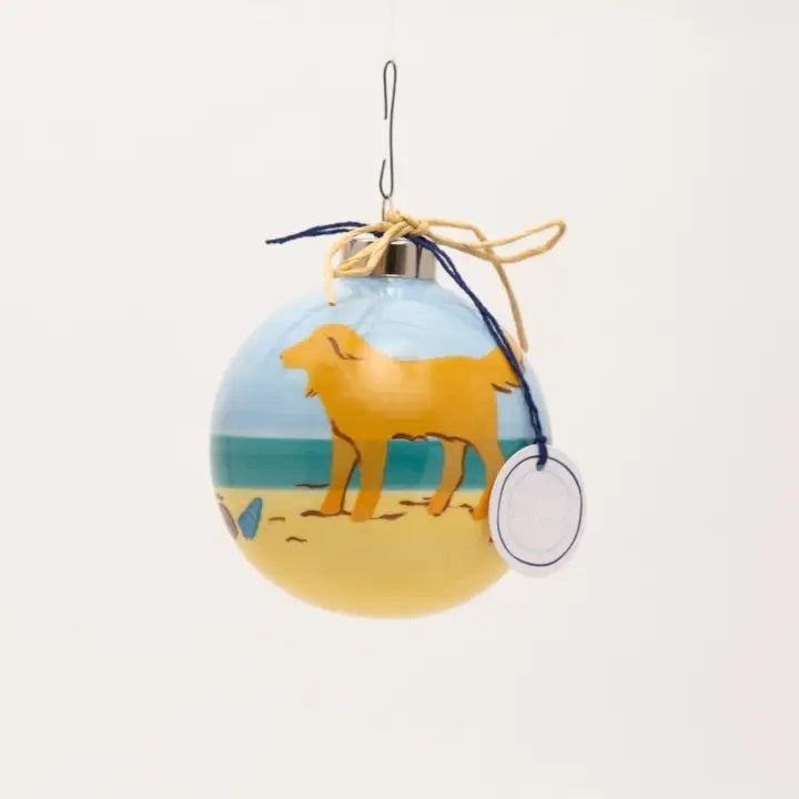 Hand Painted Beach and Labrador Dog Ornament