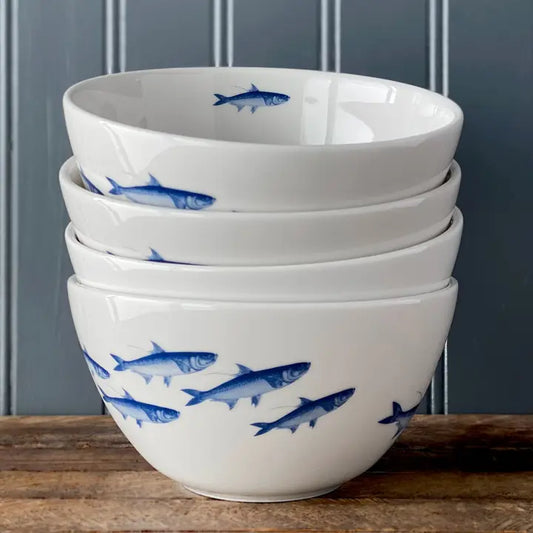 Set of 4 School of Blue Fish Cereal Bowls