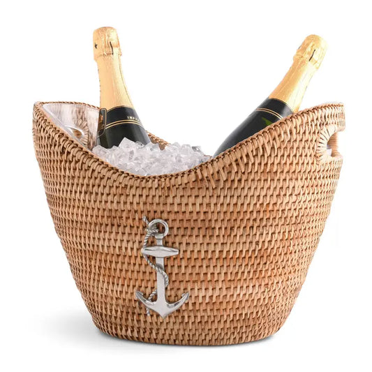 Woven Rattan Nautical Ice Bucket with Anchor