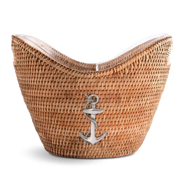 Woven Rattan Nautical Ice Bucket with Anchor