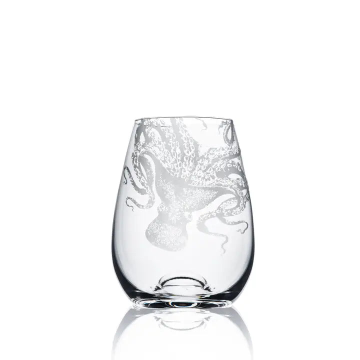 Octopus Etched Wine Glass Set of 2