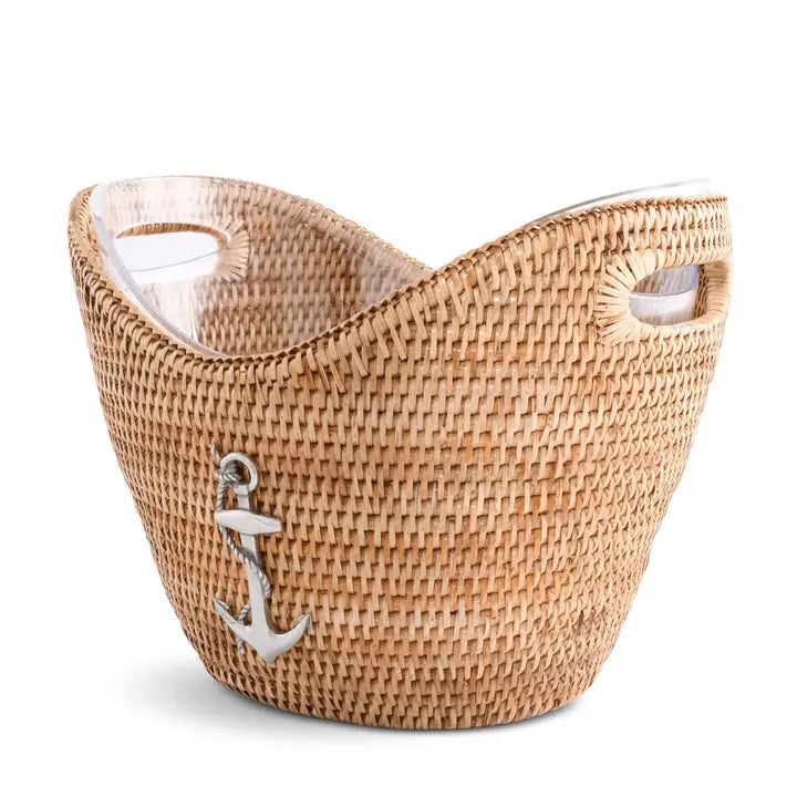 Woven Rattan Nautical Ice Bucket with Anchor