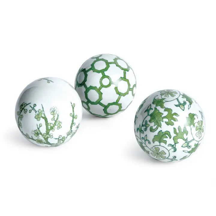 Decorative Chinoiserie Orbs in Green Set of Three