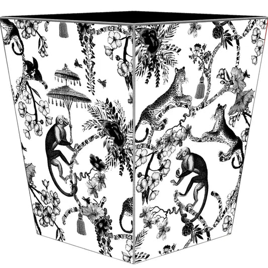 Waste Basket Black Toile Monkey