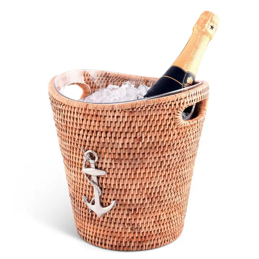 Woven Rattan Nautical Ice Bucket with Anchor Mini