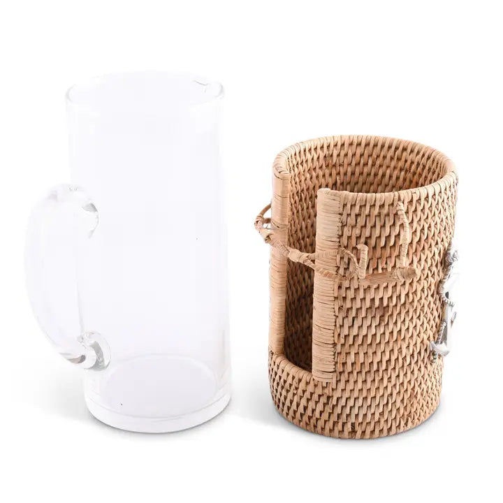 Nautical Glass Pitcher with Rattan Anchor Case