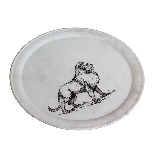 Round Hand Painted Lion Marble Tray