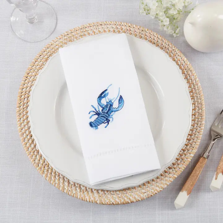 Blue Lobster Embroidered Napkins Set of 4