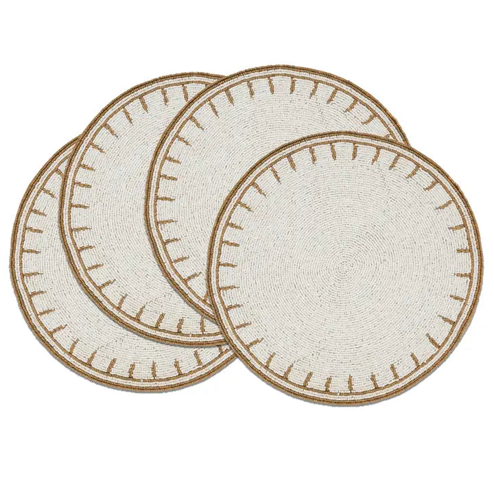 Beaded round Placemat in Ivory Set of 4