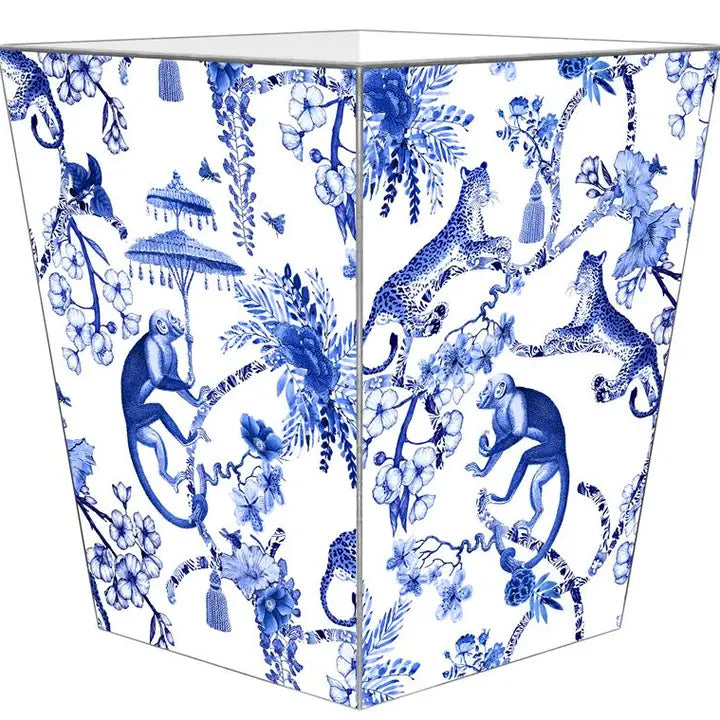 Waste Basket Blue Toile Monkey