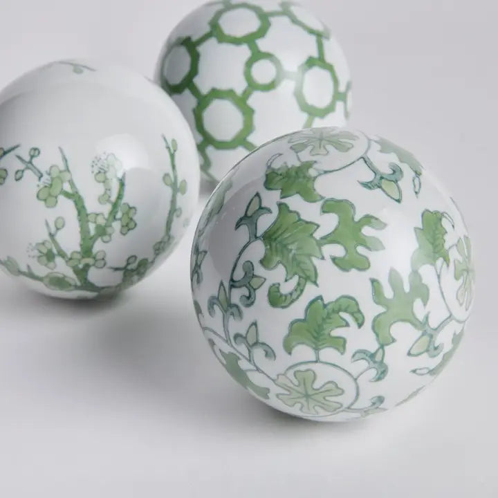 Decorative Chinoiserie Orbs in Green Set of Three