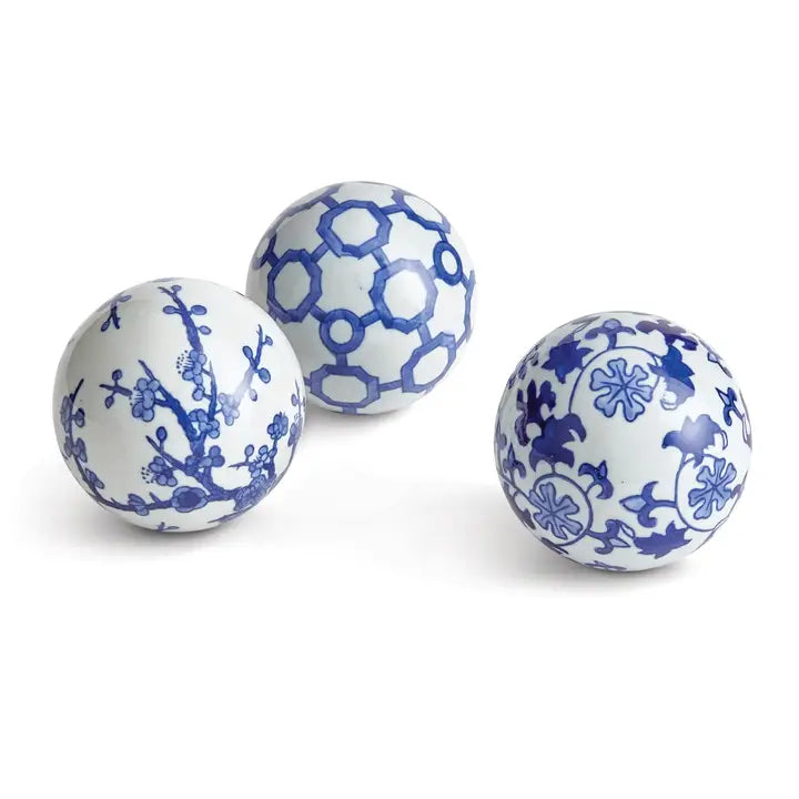 Decorative Chinoiserie Orbs in Blue Set of Three