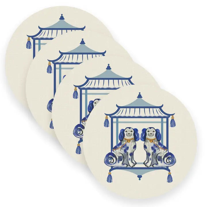 Linen Place Mats Chinoiserie Chic Dog Round