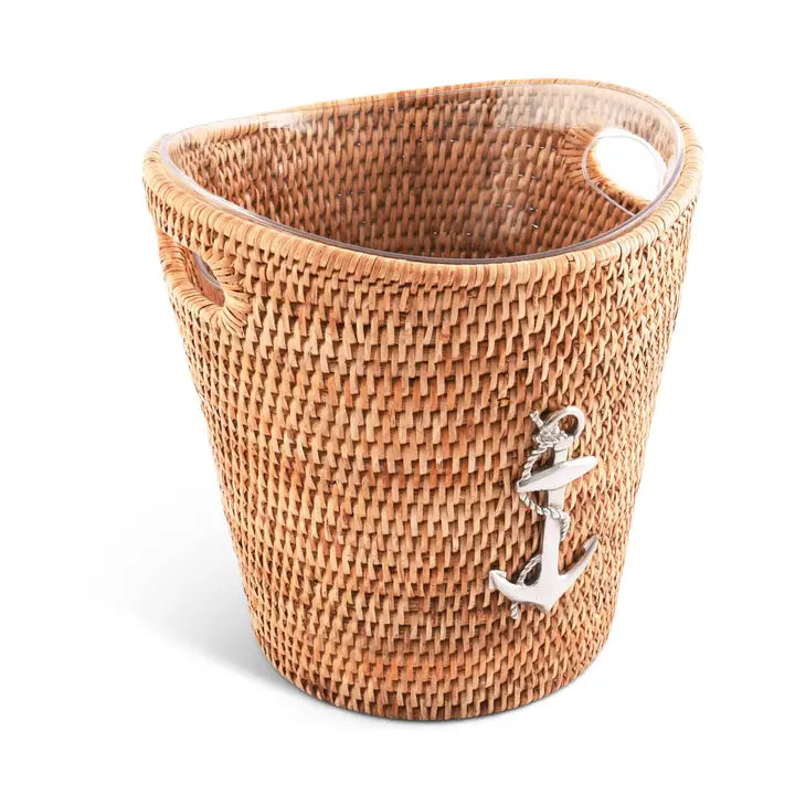 Woven Rattan Nautical Ice Bucket with Anchor Mini