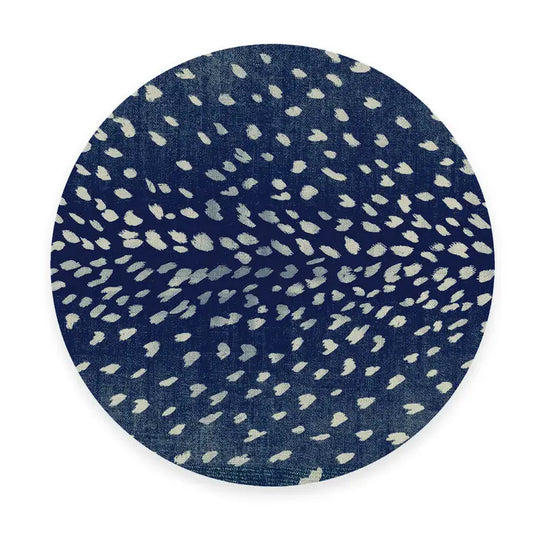 Linen Place Mats in Antelope Navy Set of 4 Round