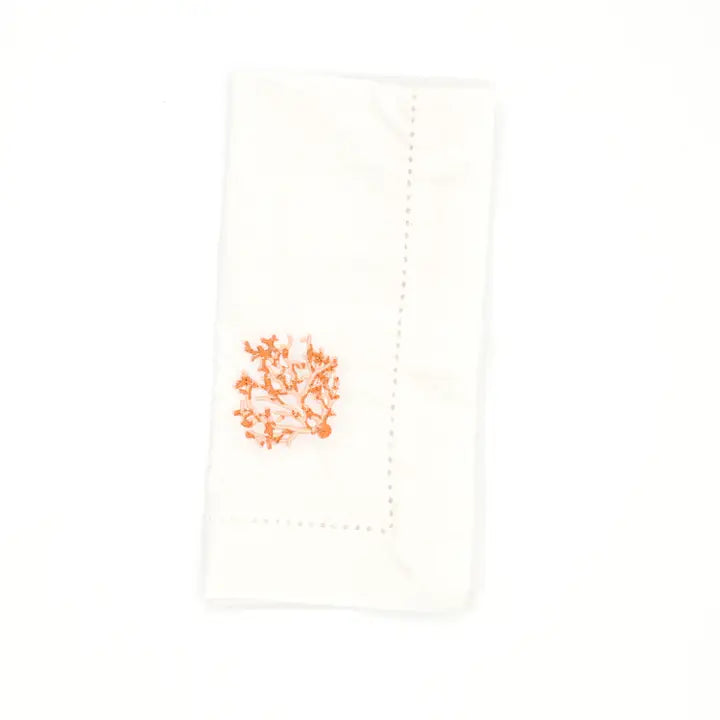 Coral Napkins Hand Embroidered Set of 6