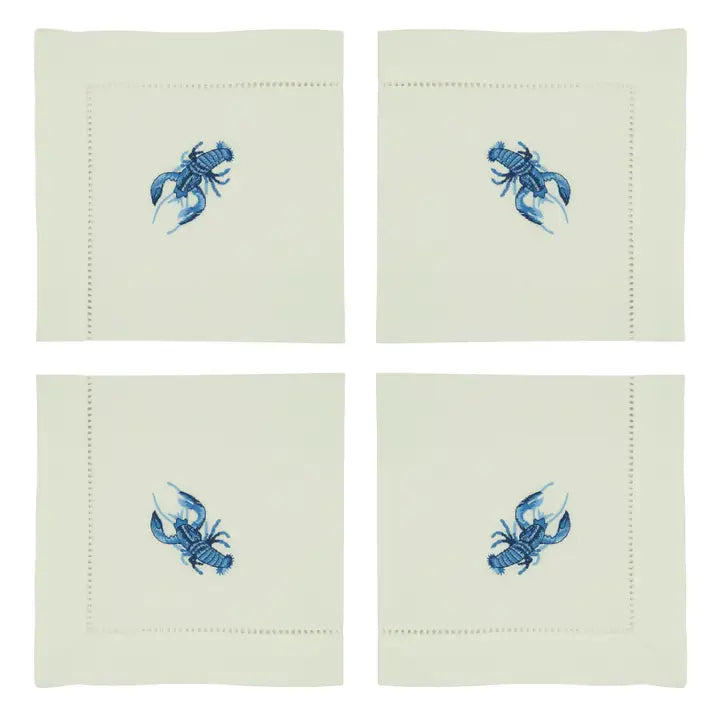 Blue Lobster Embroidered Napkins Set of 4