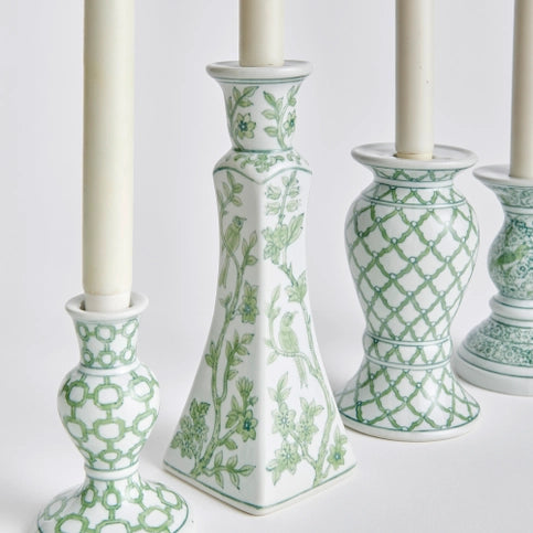 Set of 5 Green Chinoiserie Candle Sticks