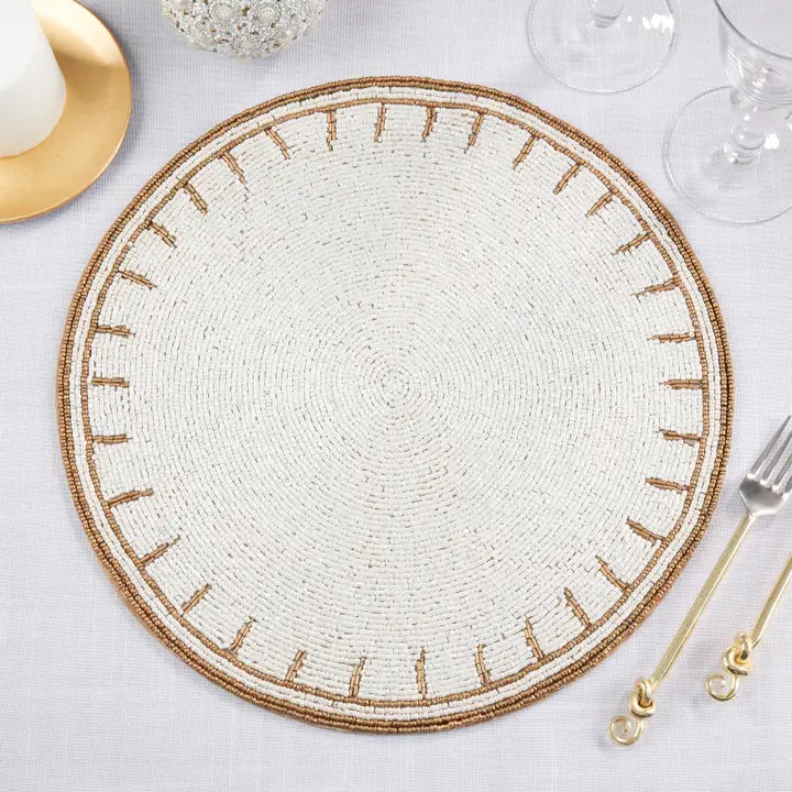 Beaded round Placemat in Ivory Set of 4