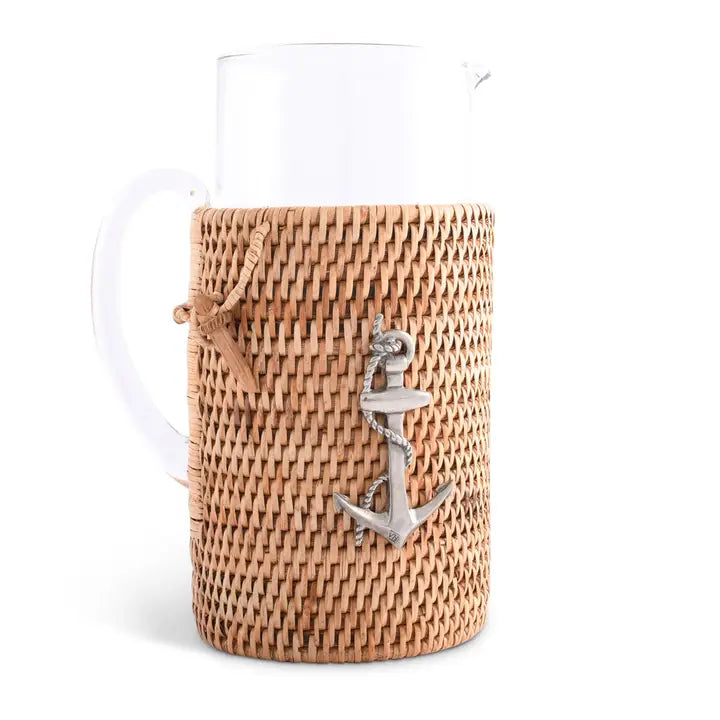 Nautical Glass Pitcher with Rattan Anchor Case