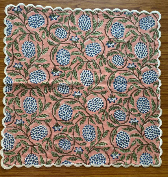 Set of Six Napkins in Salmon and Blue Field Flowers Print