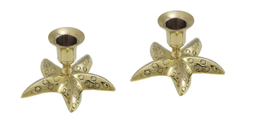 Set of Two Brass Starfish Candle Holders
