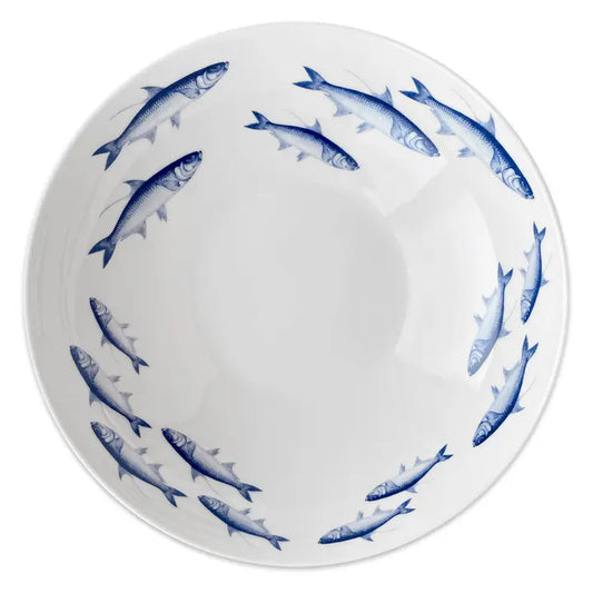 Large School of Blue Fish Serving Bowl