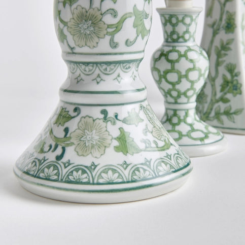 Set of 5 Green Chinoiserie Candle Sticks