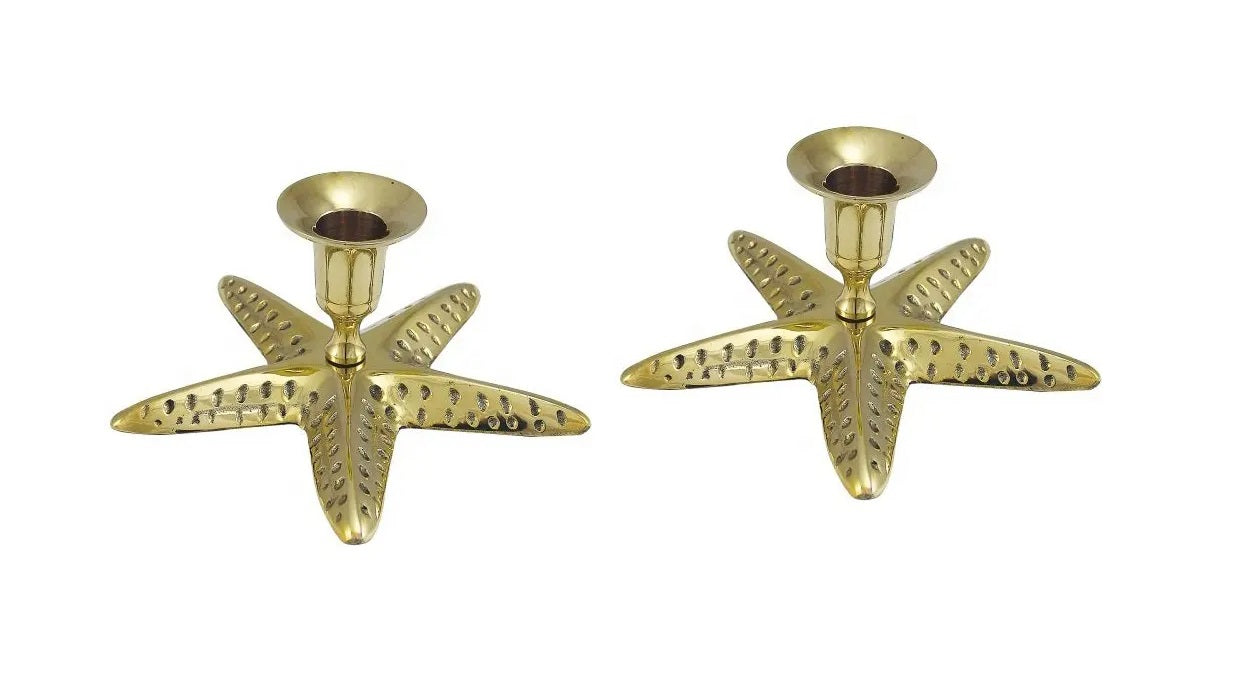 Set of Two Brass Starfish Candle Holders