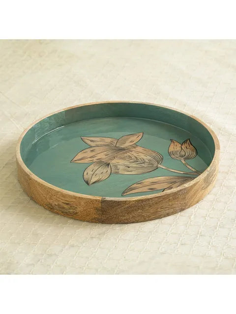 Round Hand Painted Wooden Enamel Tray