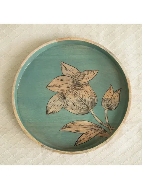 Round Hand Painted Wooden Enamel Tray