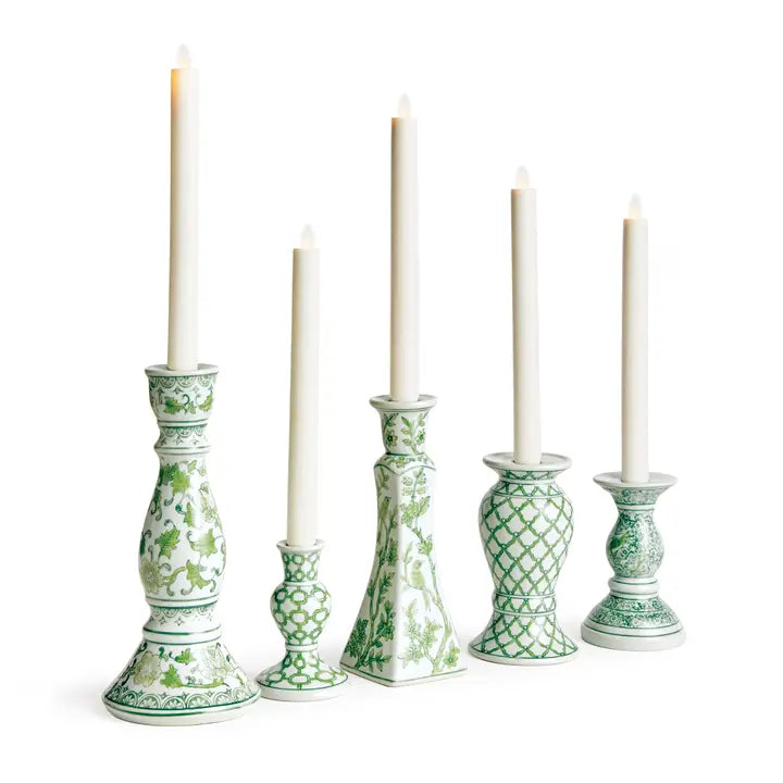 Set of 5 Green Chinoiserie Candle Sticks