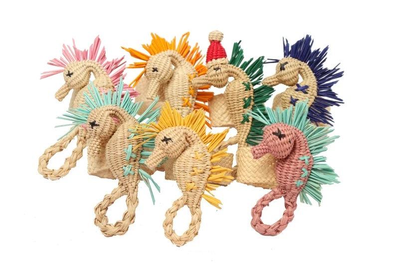 Set of Six Seahorse Napkin Rings in Multiple Colors