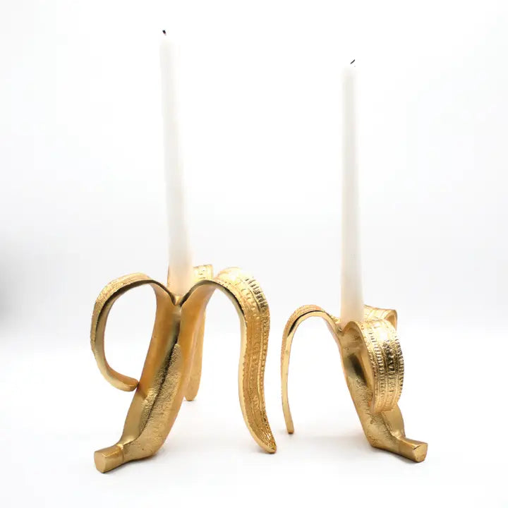 Set of Two Banana Candle Sticks in Gold