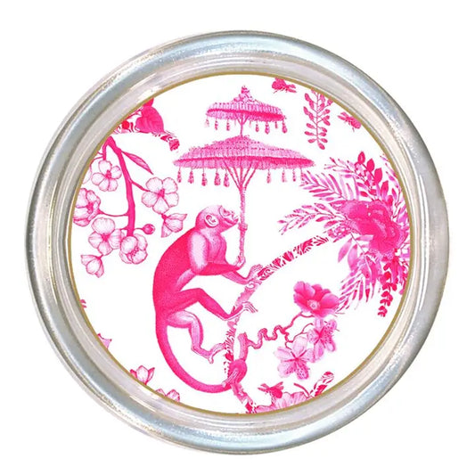 Pink Toile Monkey Coasters Glass Set of 4